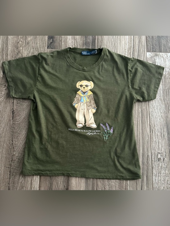 Polo Ralph Lauren Tops - Polo by Ralph Lauren Olive Green Polo Bear Tee with Lavender Detail
